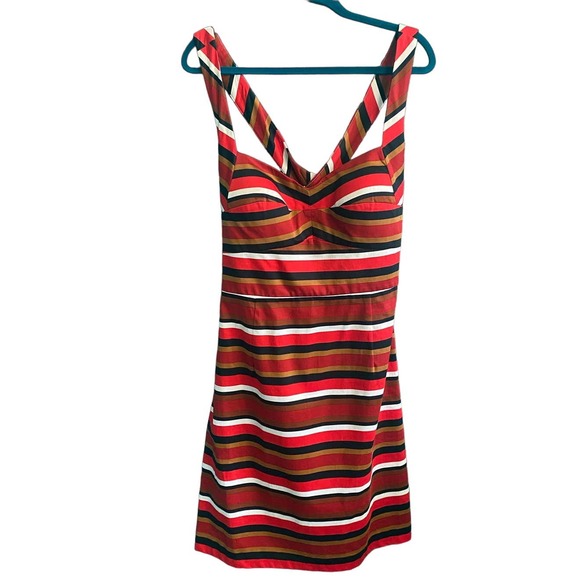 Calvin Klein Red Striped Criss Cross Bodycon Dress Size 14 - Picture 1 of 9